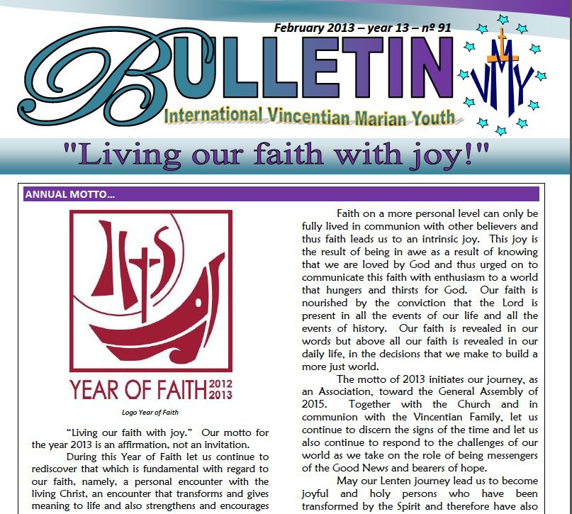 Vincentian Marian Youth Newsletter 2-2013