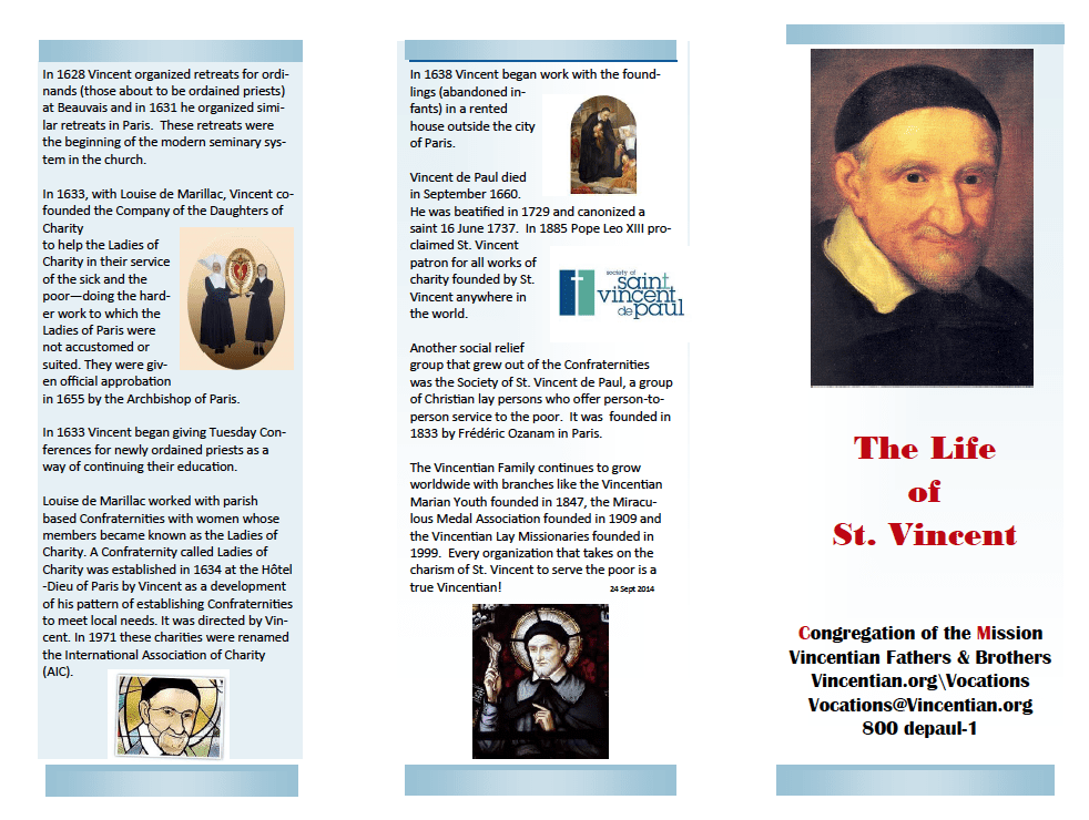 Life of Vincent – trifold pamphlet form