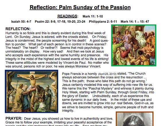 Ladies of Charity reflect on “Mob psychology” and Palm Sunday
