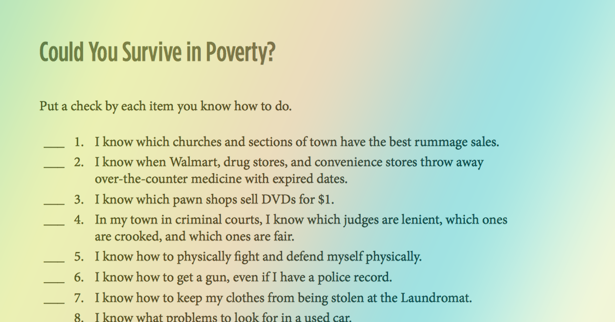 Could You Survive in Poverty – 18 Quick Questions