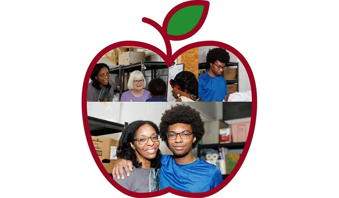 A Mother and Son Volunteer Together at the Food Pantry