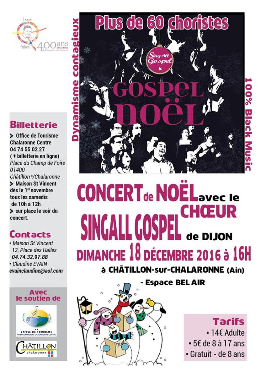 Concert Gospel Noël à Châtillon sur Chalaronne