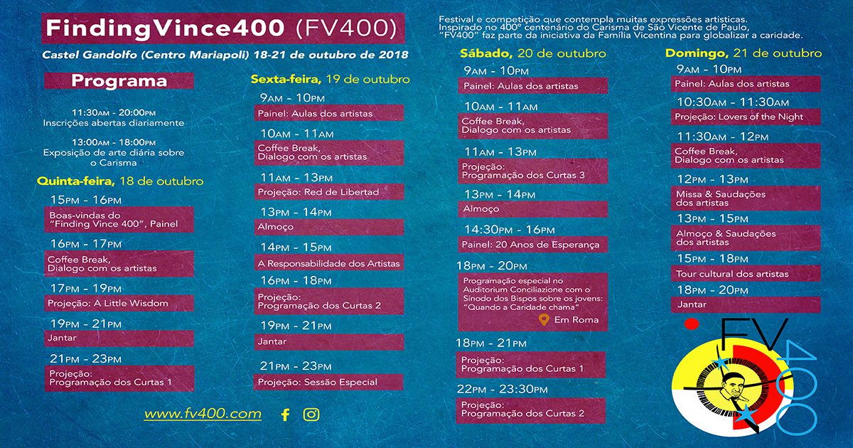 Agenda do Festival de Cinema “Encontrando Vicente 400”