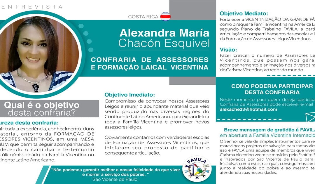 Entrevista com Alexandra María Chacón Esquivel, coordenadora da Confraria de Assessores e Formação Leical Vicentina
