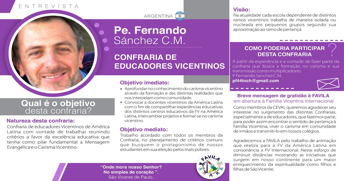 Entrevista com Pe. Fernando Sánchez, CM, coordenador da Confraria de Educadores Vicentinos