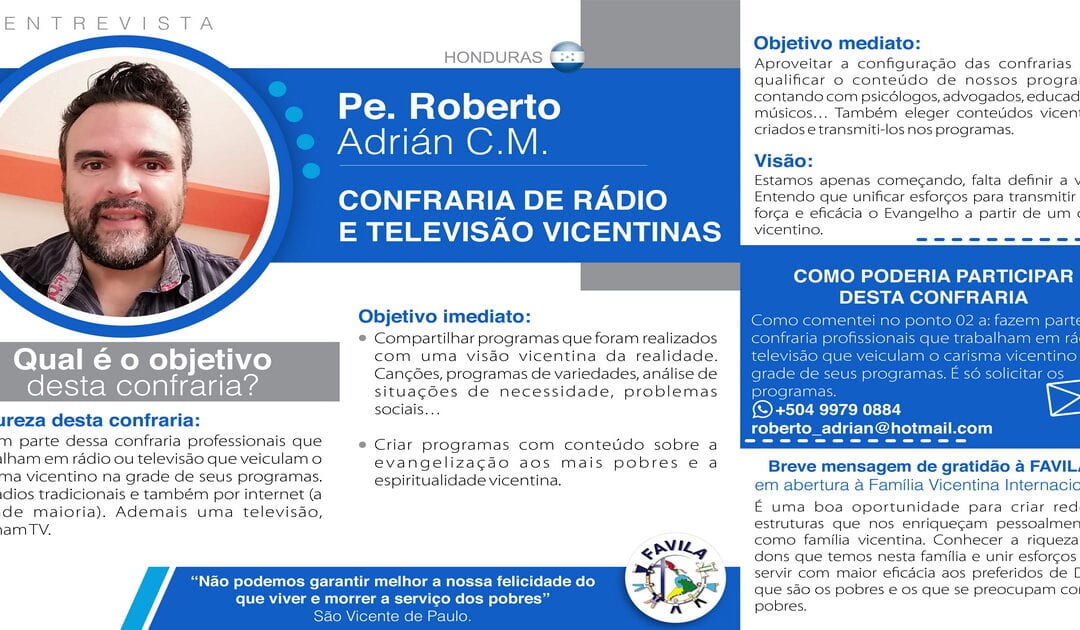 Entrevista com Pe. Roberto Adrián CM, coordenador da Confraria de Rádio y Televisão Vicentinas