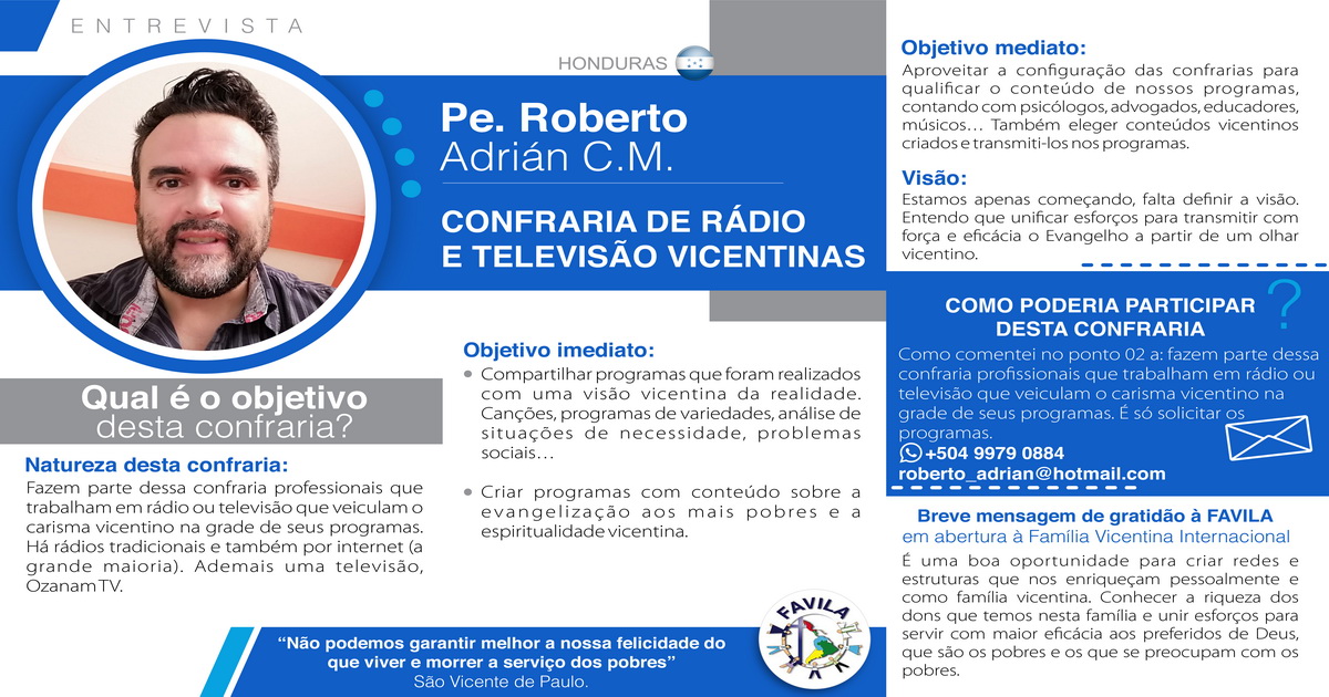 Entrevista com Pe. Roberto Adrián CM, coordenador da Confraria de Rádio y Televisão Vicentinas